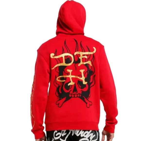 💕Ed Hardy Dragon Mens/Women's Adult Large Red Graphic Fleece Hoodie NWT $70 - Picture 2 of 3